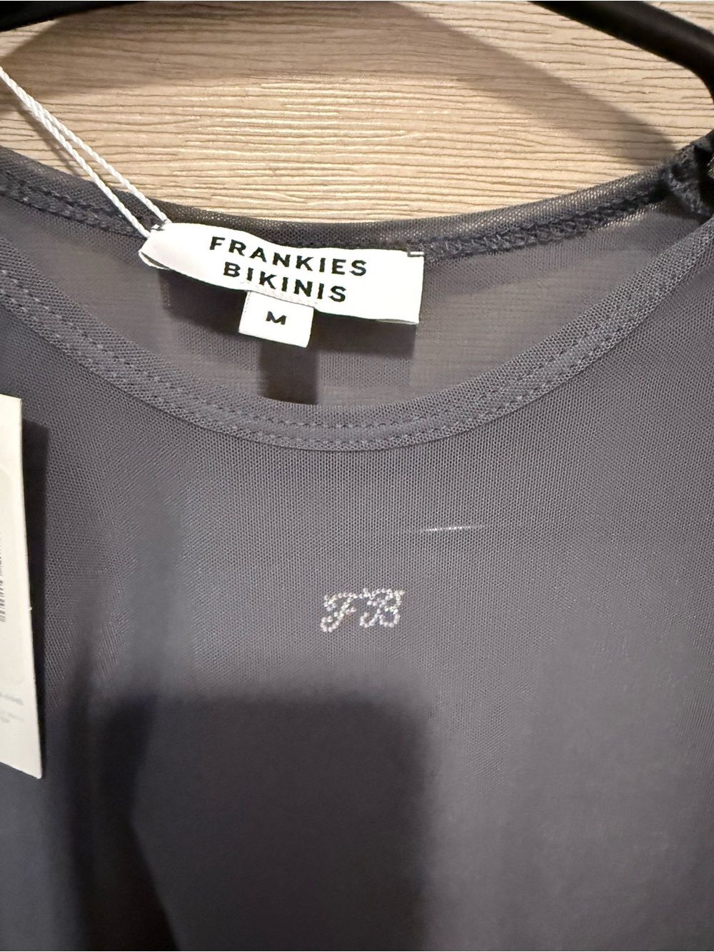 Frankie's Bikinis Charcoal Galaxy Gray Sheer Mesh Short Sleeve Lauryn Top - Picture 2 of 9